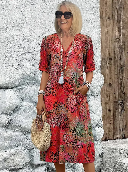 VIVIANA Linen-Cotton Midi Dress