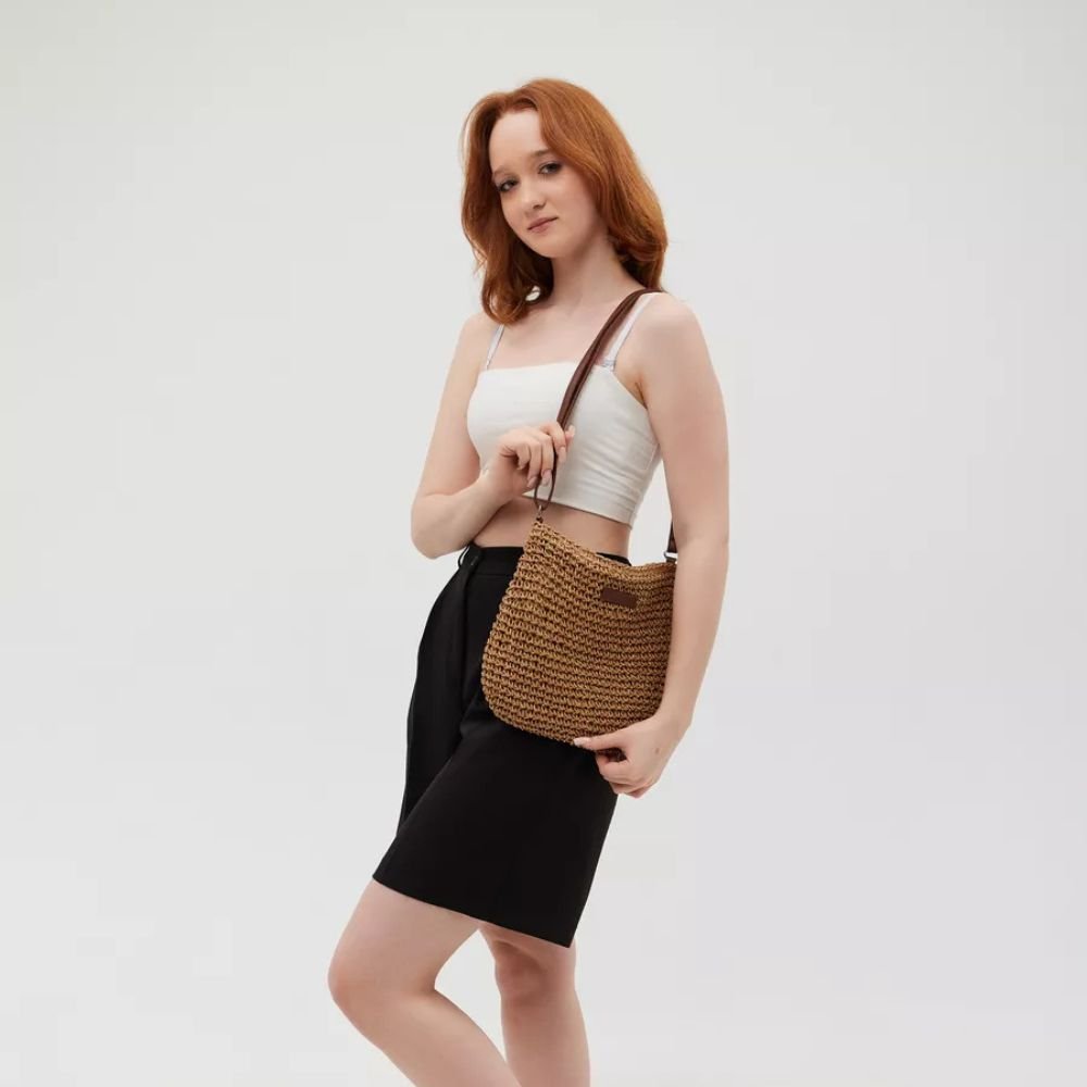 LAYANA™ Vegan Leather & Straw Crossbody Bag
