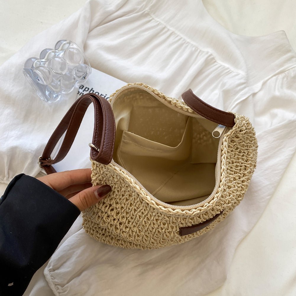 LAYANA™ Vegan Leather & Straw Crossbody Bag