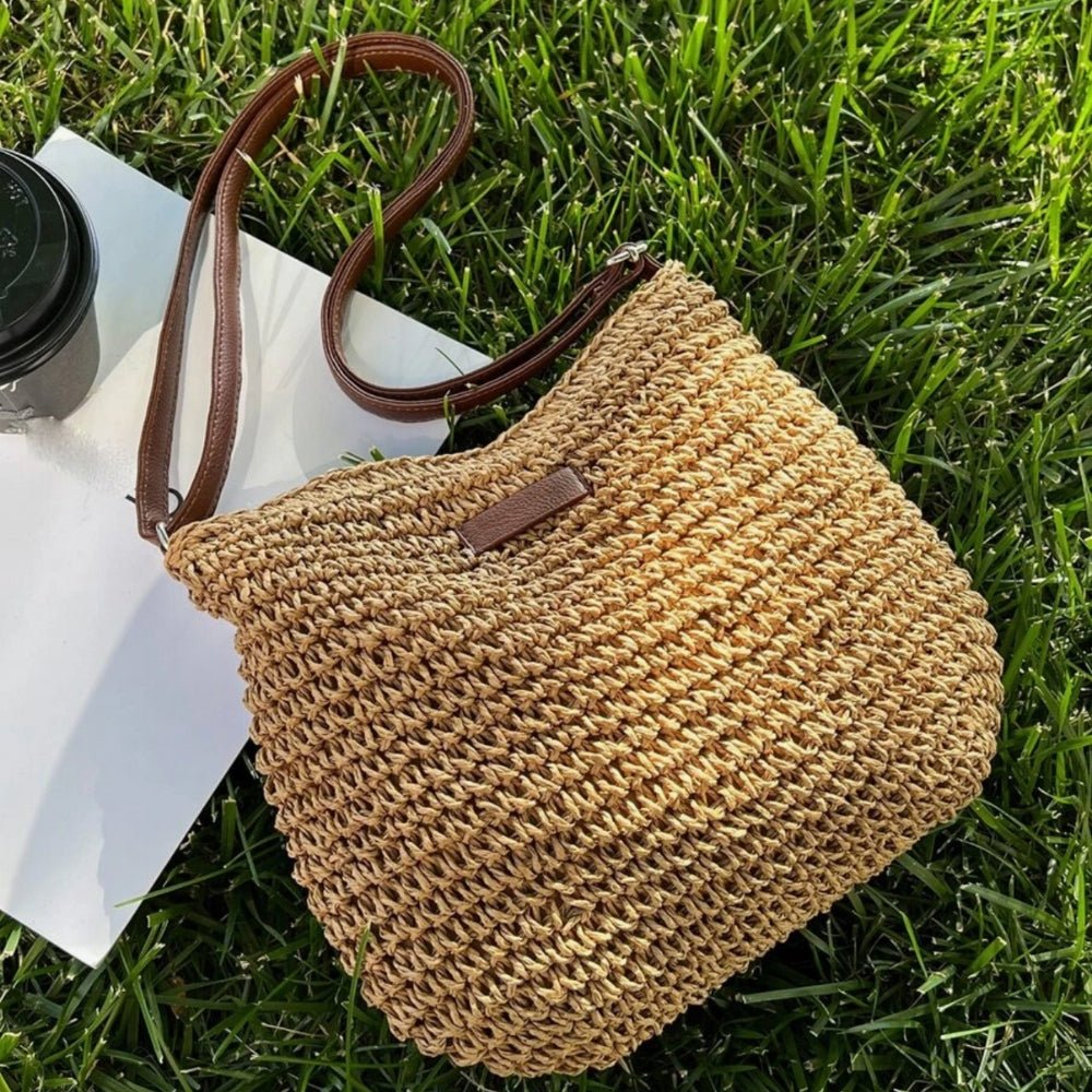 LAYANA™ Vegan Leather & Straw Crossbody Bag