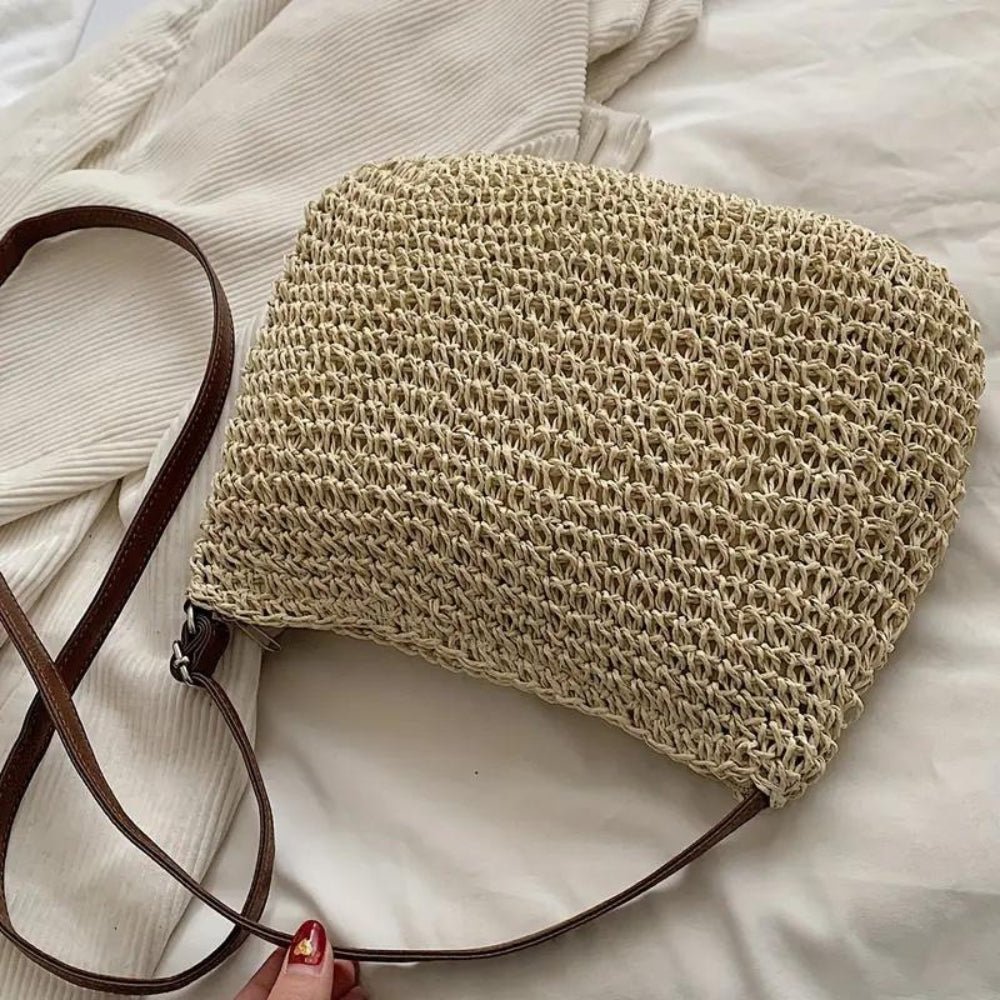 LAYANA™ Vegan Leather & Straw Crossbody Bag