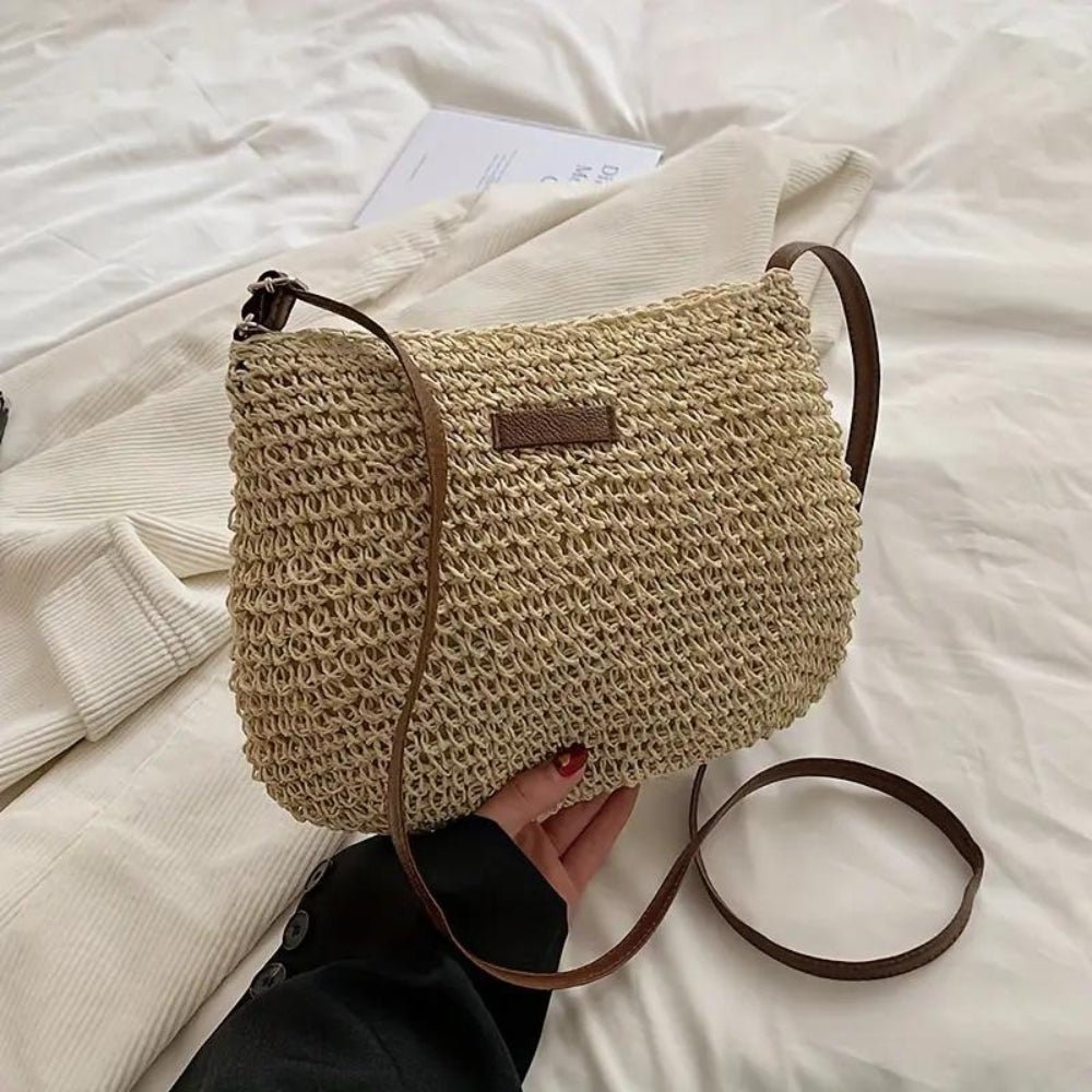 LAYANA™ Vegan Leather & Straw Crossbody Bag