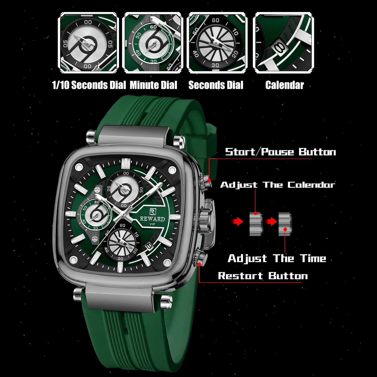 Stravon Square Chrono Sport Watch