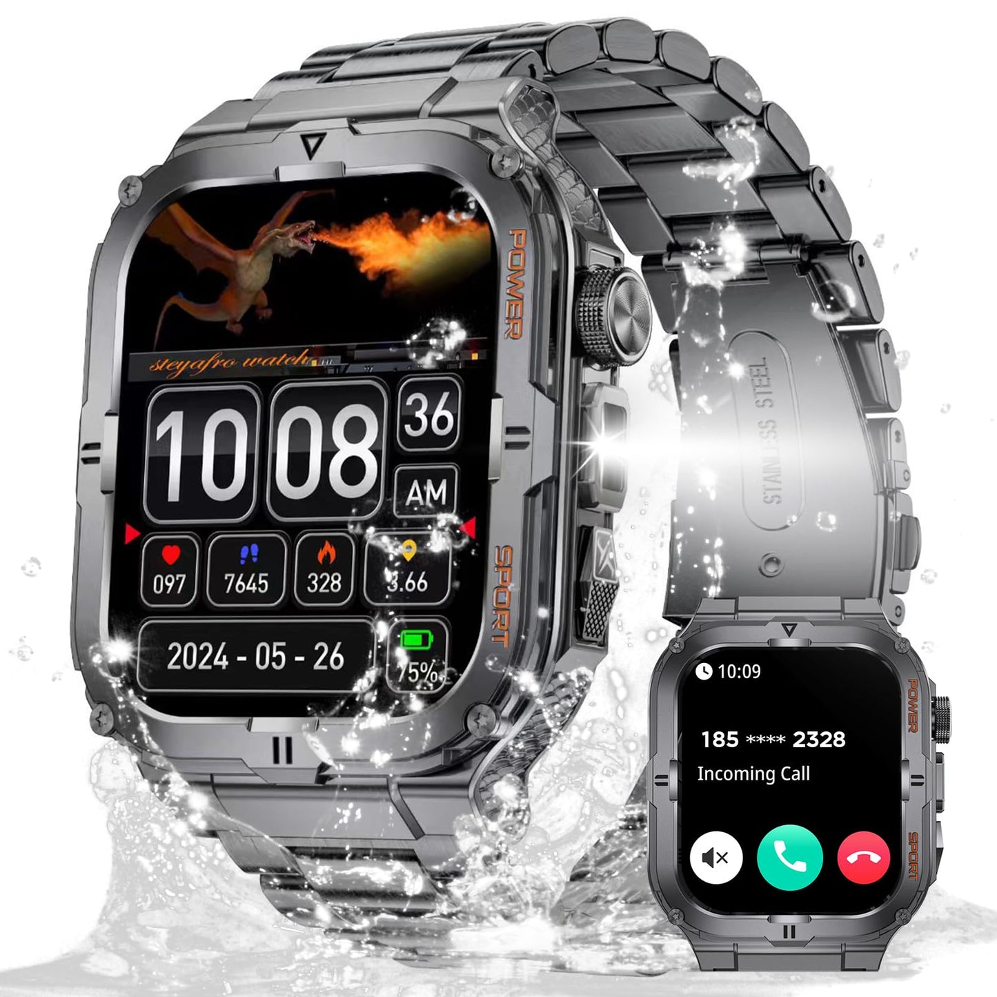 Opulenza Military Smartwatch for Men with LED Flashlight