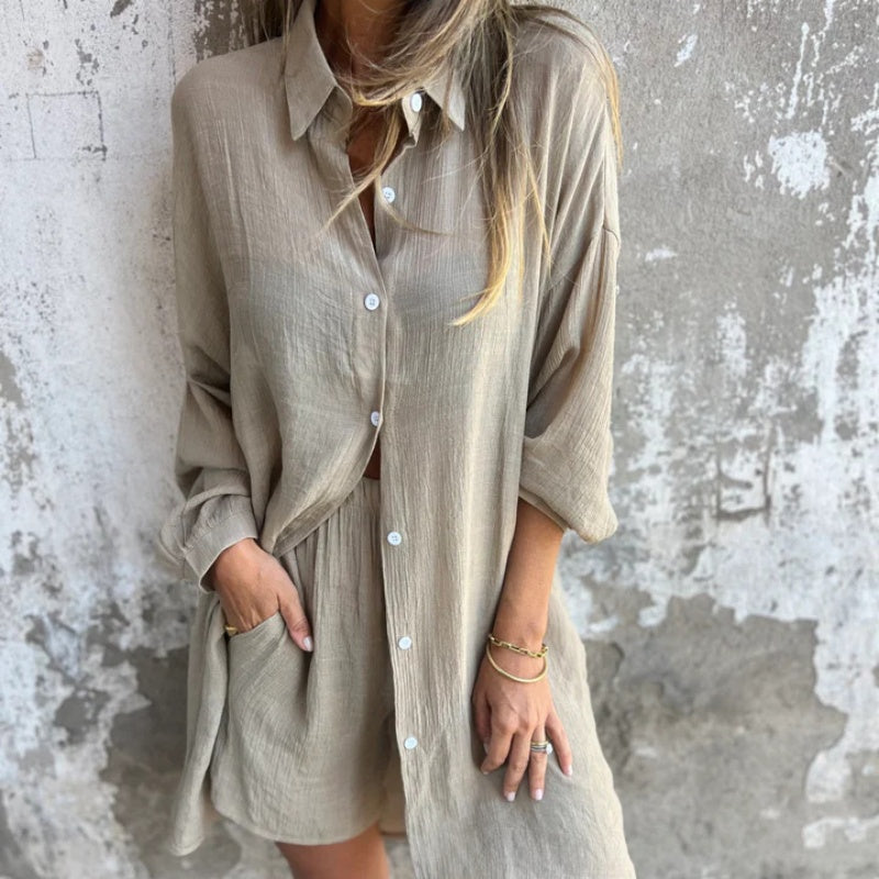 SOLENA Two-Piece Linen Shirt Set