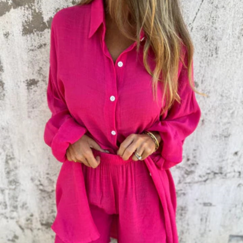 SOLENA Two-Piece Linen Shirt Set