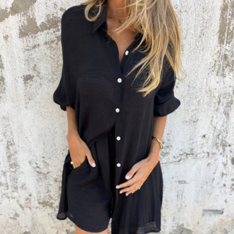 SOLENA Two-Piece Linen Shirt Set