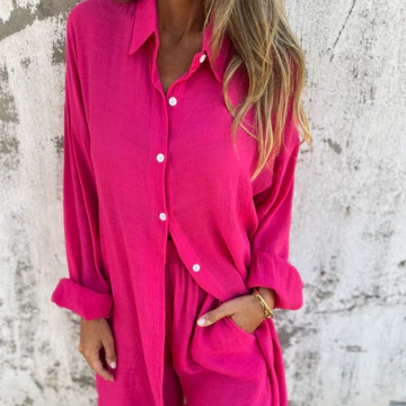SOLENA Two-Piece Linen Shirt Set