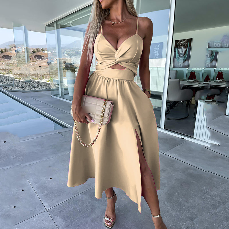 MIRELLA Cutout Slit Midi Dress