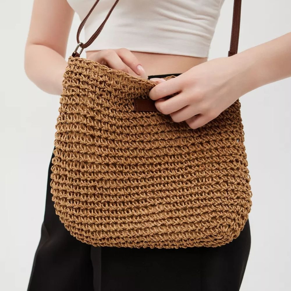 LAYANA™ Vegan Leather & Straw Crossbody Bag