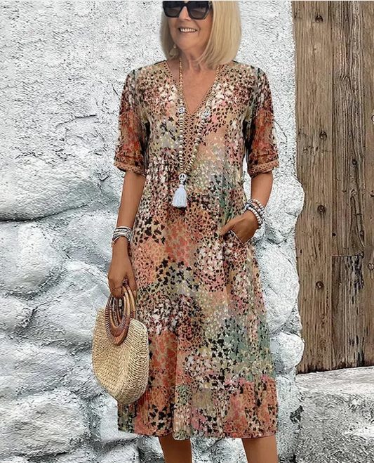 VIVIANA Linen-Cotton Midi Dress