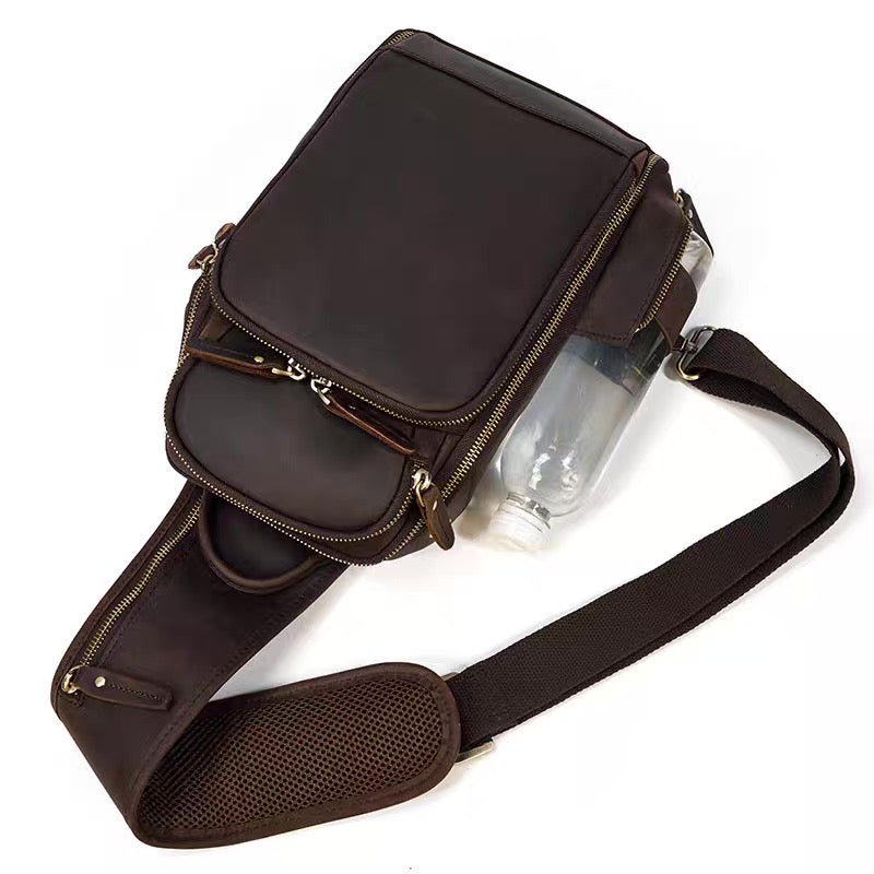 Handmade Mens Leather Sling Bag Fanny Pack