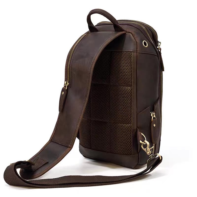 Handmade Mens Leather Sling Bag Fanny Pack