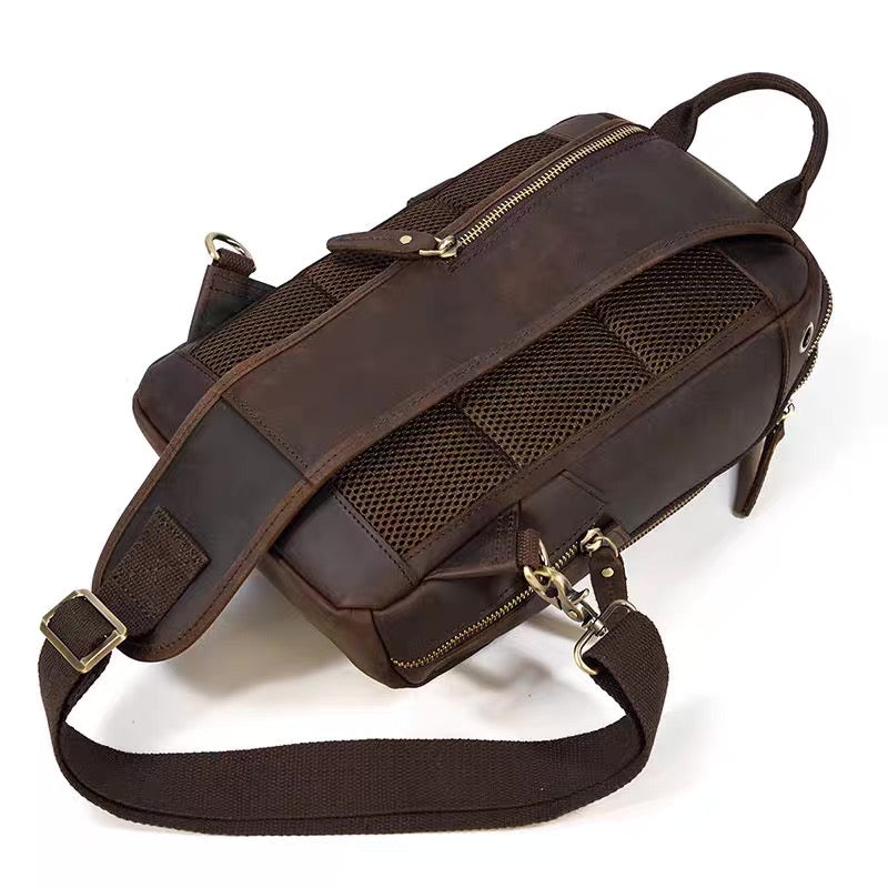 Handmade Mens Leather Sling Bag Fanny Pack