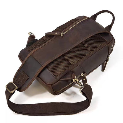 Handmade Mens Leather Sling Bag Fanny Pack
