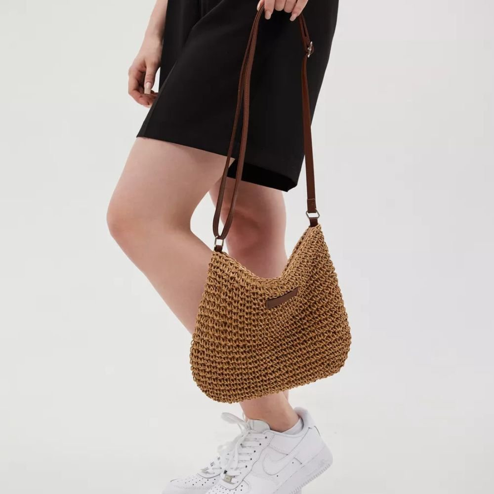 LAYANA™ Vegan Leather & Straw Crossbody Bag