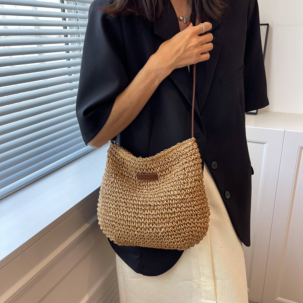 LAYANA™ Vegan Leather & Straw Crossbody Bag