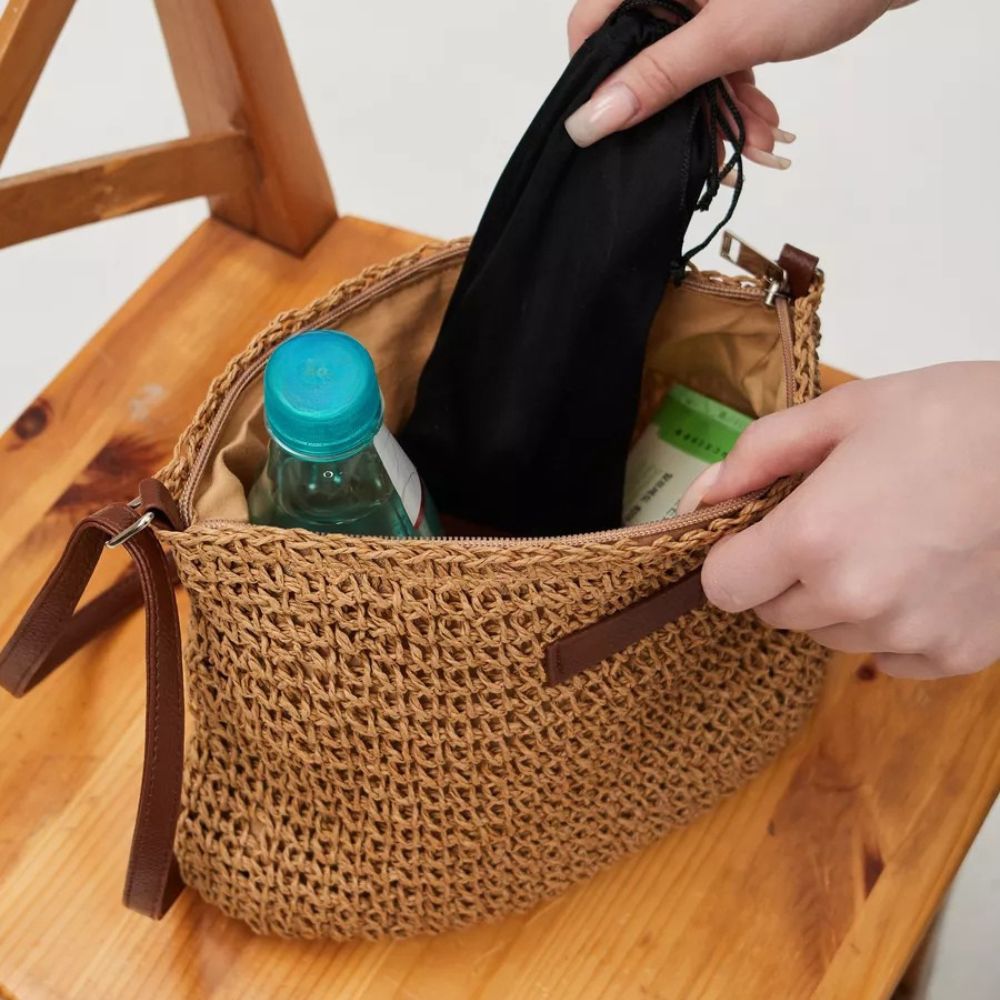LAYANA™ Vegan Leather & Straw Crossbody Bag