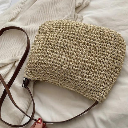 LAYANA™ Vegan Leather & Straw Crossbody Bag