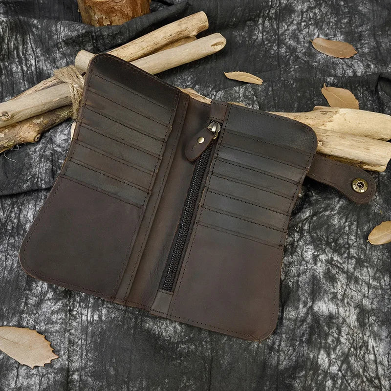 Genuine Leather Bifold Long Wallet Snap Card Holder