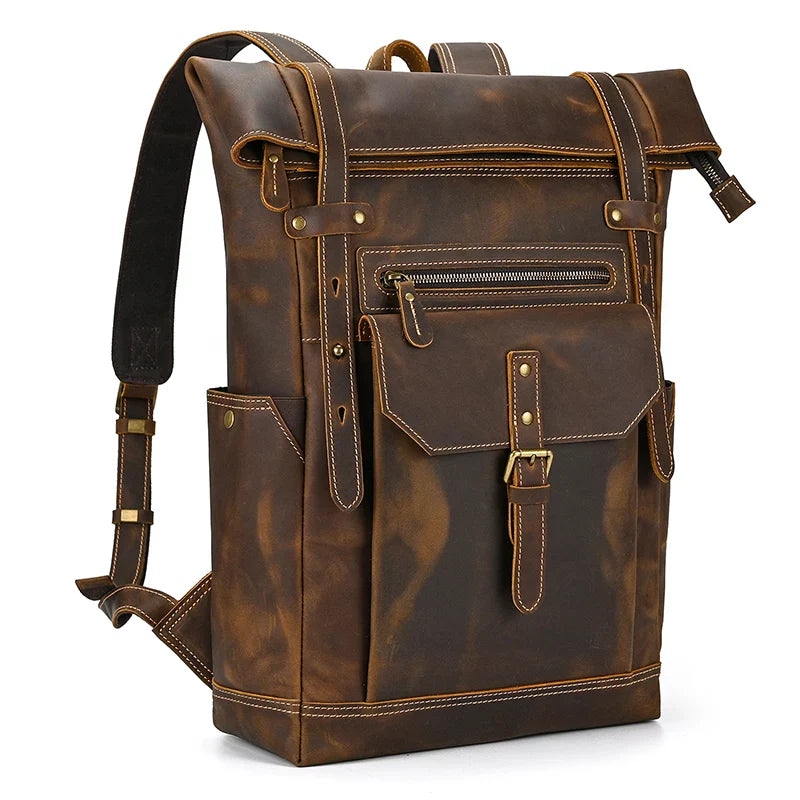 Premium Full-Grain Leather Laptop Backpack