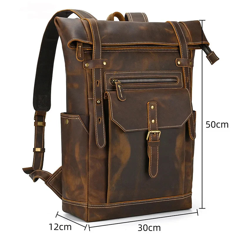 Premium Full-Grain Leather Laptop Backpack