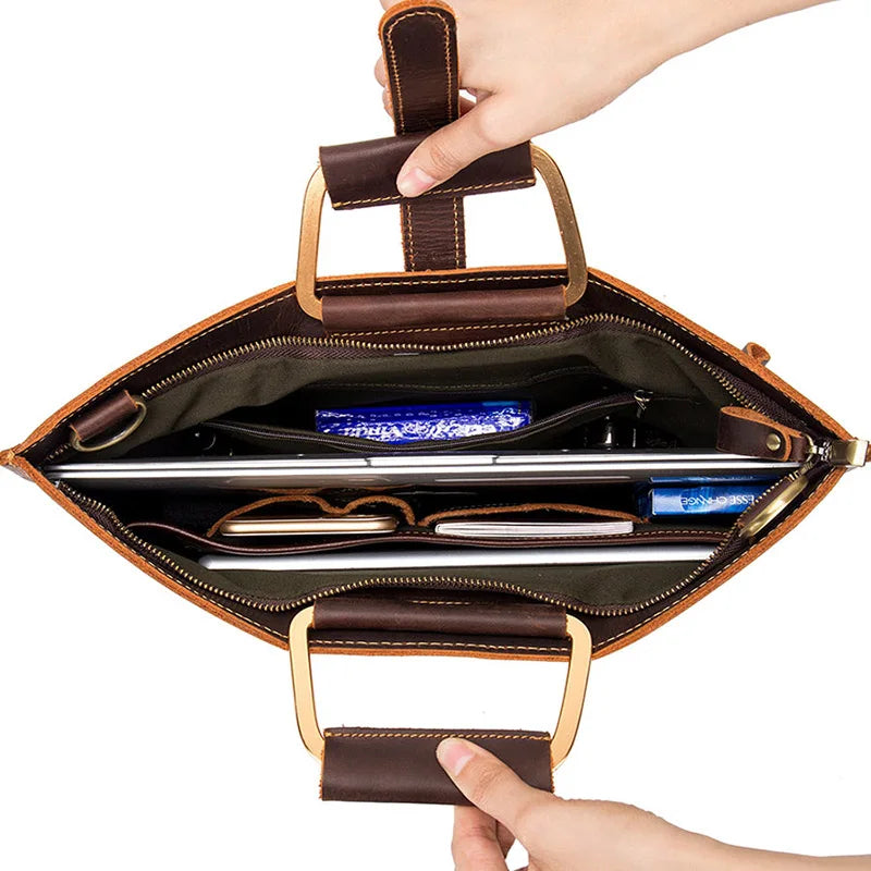 Genuine Leather Zipper Briefcase