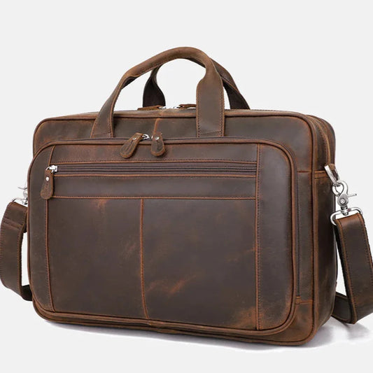 Sacoche fourre-tout en cuir de vachette pour ordinateur portable 17 pouces, grand format, pour homme