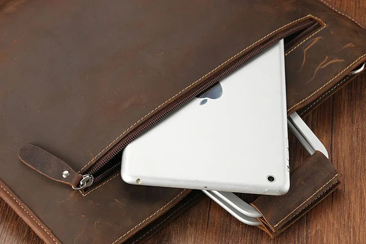 Genuine Leather Zipper Briefcase