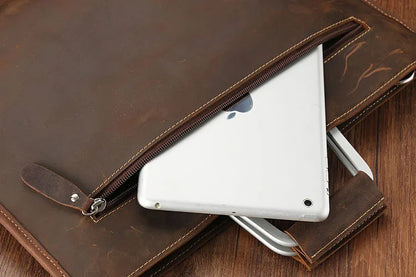 Genuine Leather Zipper Briefcase