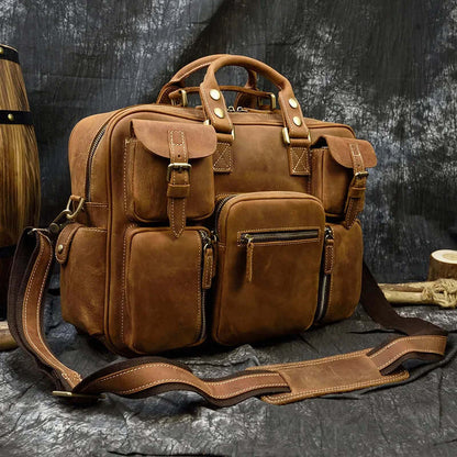 Leather Laptop Briefcase for Work and Travel