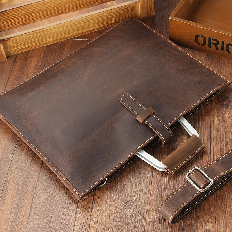Genuine Leather Zipper Briefcase