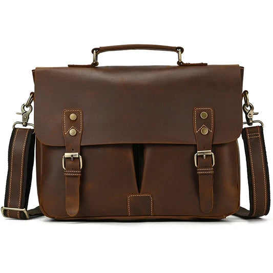 Male Soft Cow Leather Laptop Shoulder Bag