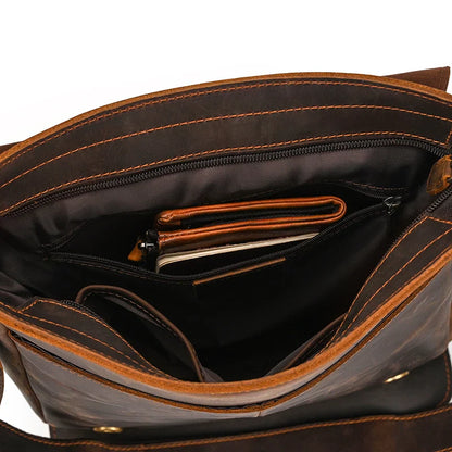 Handmade Mens Brown Leather Messenger Bag