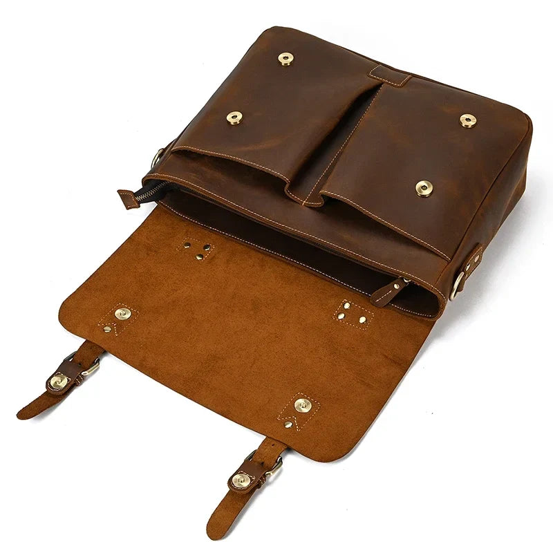 Male Soft Cow Leather Laptop Shoulder Bag