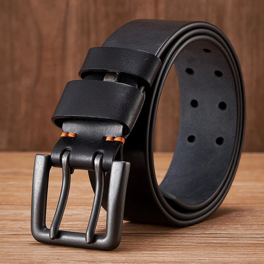 Ceinture en cuir de vachette véritable de haute qualité, 4,3 cm d'épaisseur, pour homme. Ceinture de luxe avec boucle ardillon double, style cowboy, idéale pour les jeans. 