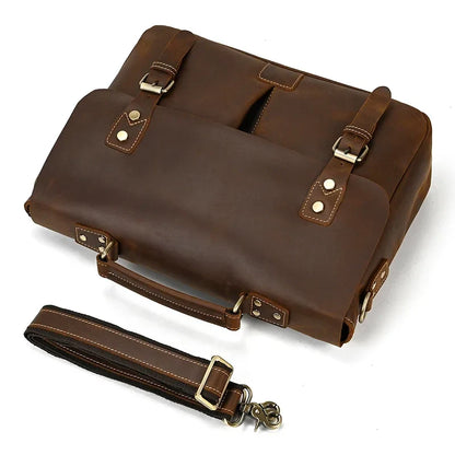 Male Soft Cow Leather Laptop Shoulder Bag