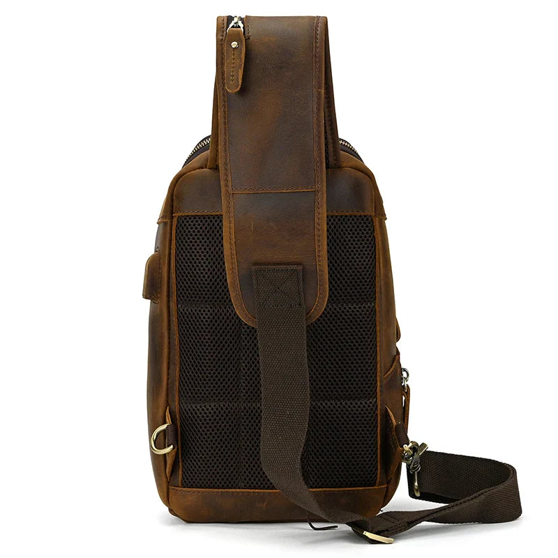 Handmade Mens Leather Sling Bag Fanny Pack