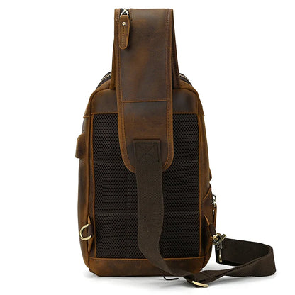Handmade Mens Leather Sling Bag Fanny Pack