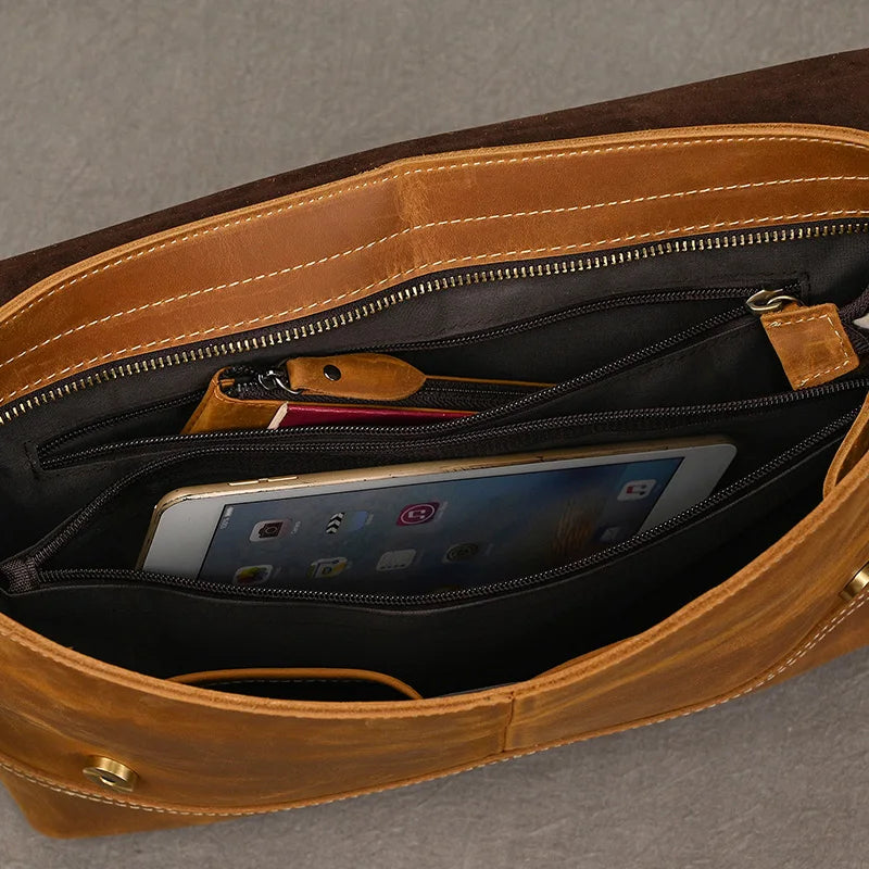 Top-grain leer 13" iPad-messenger – Handgemaakt, Reisgereed