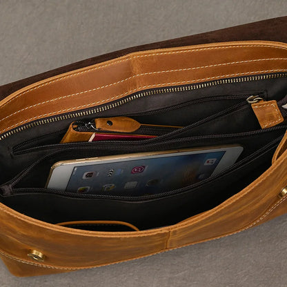 Top-grain leer 13" iPad-messenger – Handgemaakt, Reisgereed