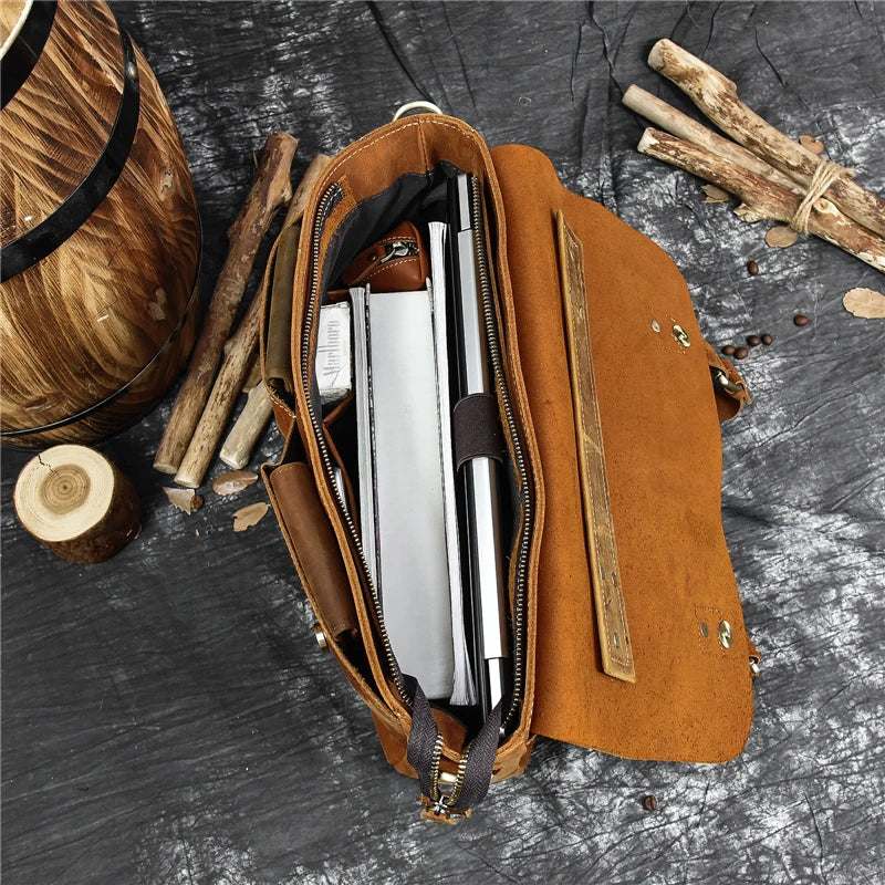 Male Soft Cow Leather Laptop Shoulder Bag