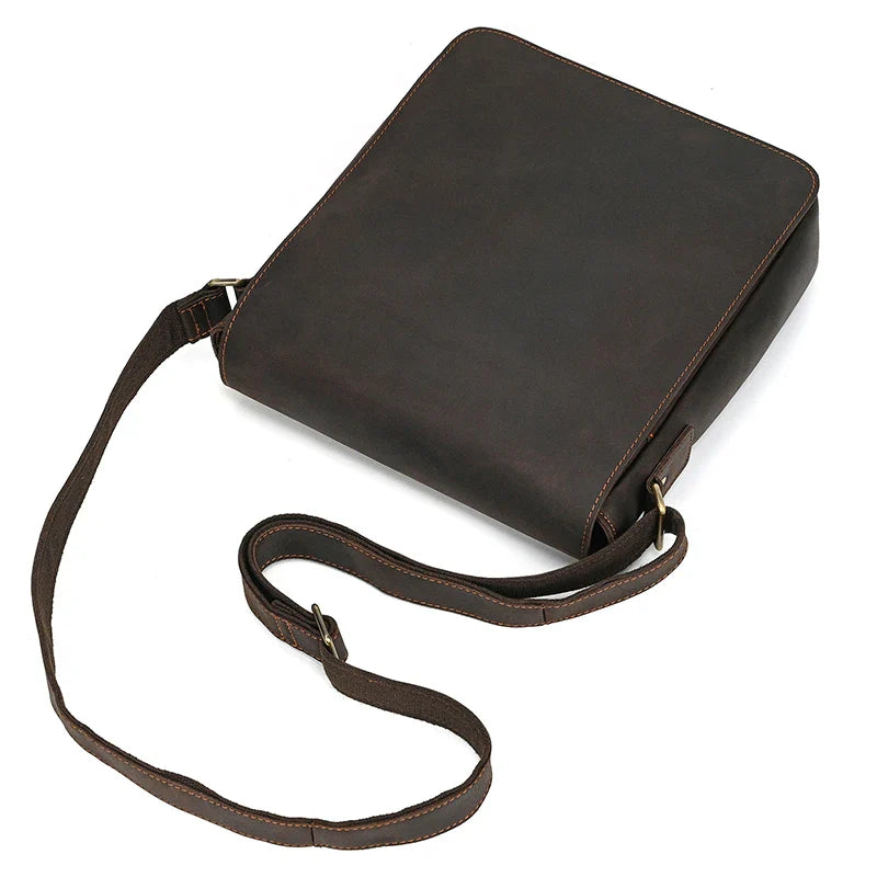 Handmade Mens Brown Leather Messenger Bag