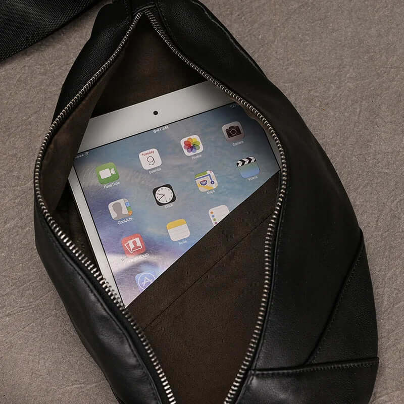 Stijlvolle zwarte leren crossbody-tas heuptas