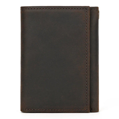 Mens Handmade Leather Trifold Wallet with Chain