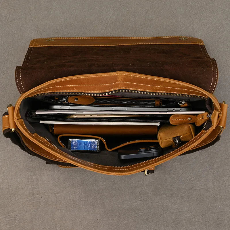 Top-grain leer 13" iPad-messenger – Handgemaakt, Reisgereed