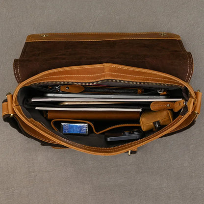 Top-grain leer 13" iPad-messenger – Handgemaakt, Reisgereed