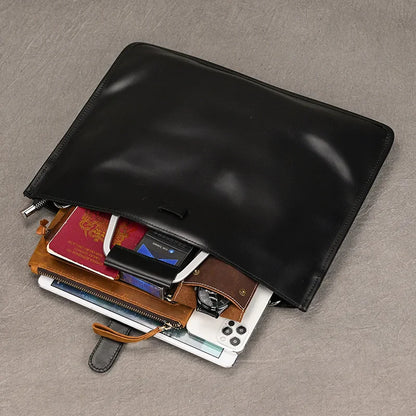 Genuine Leather Zipper Briefcase