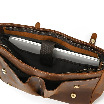 Male Soft Cow Leather Laptop Shoulder Bag