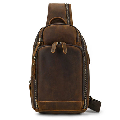 Handmade Mens Leather Sling Bag Fanny Pack